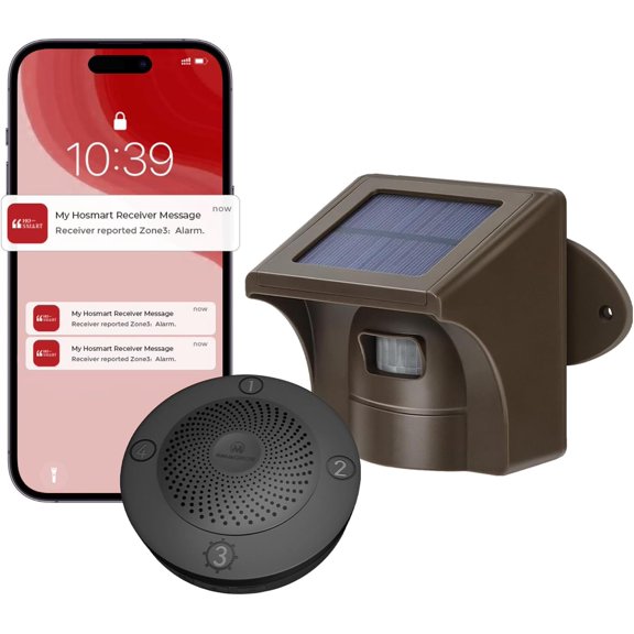 Pro 3 Solar Driveway Alarm with App, 1/2 Mile Long Range Motion Sensor for Long Driveways, Homes & Large Properties, Outdoor Weatherproof Security Alert System, Plugin Receiver