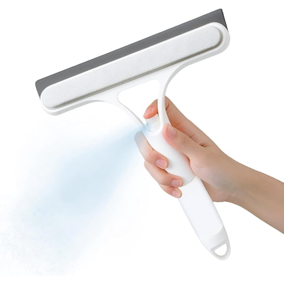 Pro 3 in 1 Window Cleaning Scraper with Sprayer - Spray Squeegee with 2 Replaceable Cleaning Cotton Strips for Bathroom Glass, Mirrors & Car Windows
