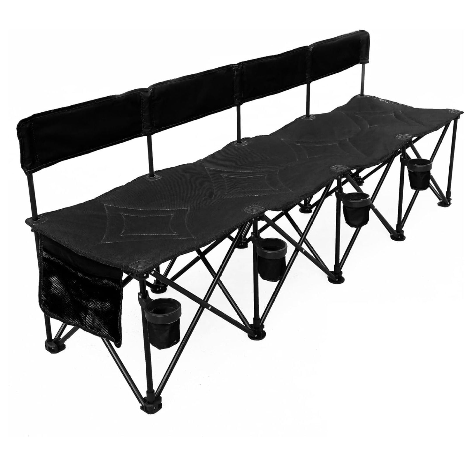 Black 4-Seat Portable Folding Team Bench with Cupholders