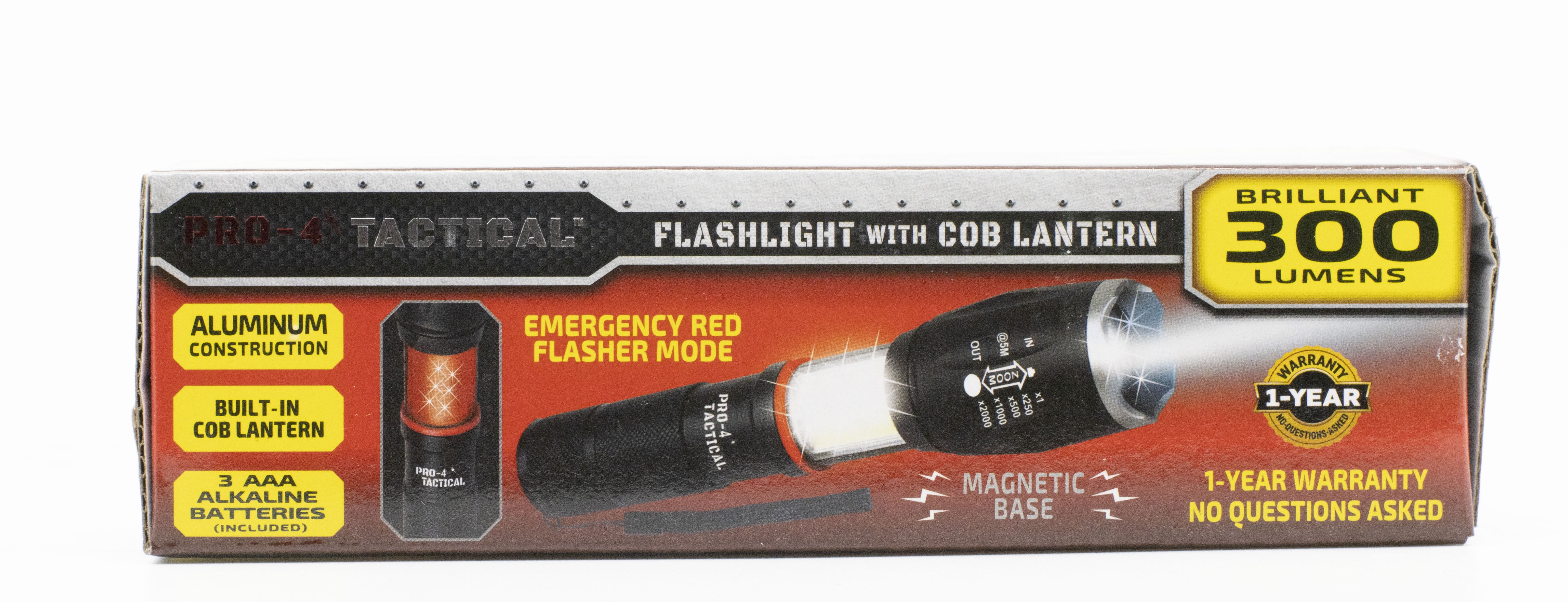 Pro4 Tactical Flashlight with Cob Lantern, Emergency Red Flasher, 3