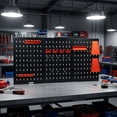 thumbnail image 1 of Pro 4 ft Metal Pegboard Tool Organizer | Heavy Duty Wall Mounted Workshop Storage System w/ 3 Panels, Hooks, Wrench & Drill Bit Racks for Garage, Warehouse & Tool Wall Organization, Black, 1 of 21