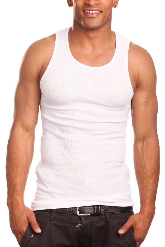 3 Pack PRO 5 Men's A-Shirt Undershirt Cotton Muscle Shirt Pre-Shrunk Tank Top - White - XXL