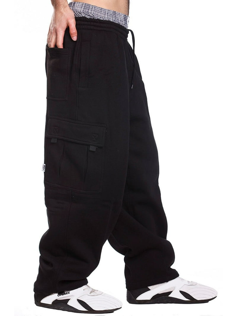 Pro Big Men's 3XL Fleece Cargo Sweatpants in Black