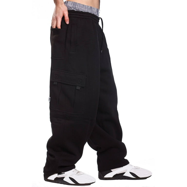 Pro 5 Mens Fleece Cargo Sweatpants,Black,XL