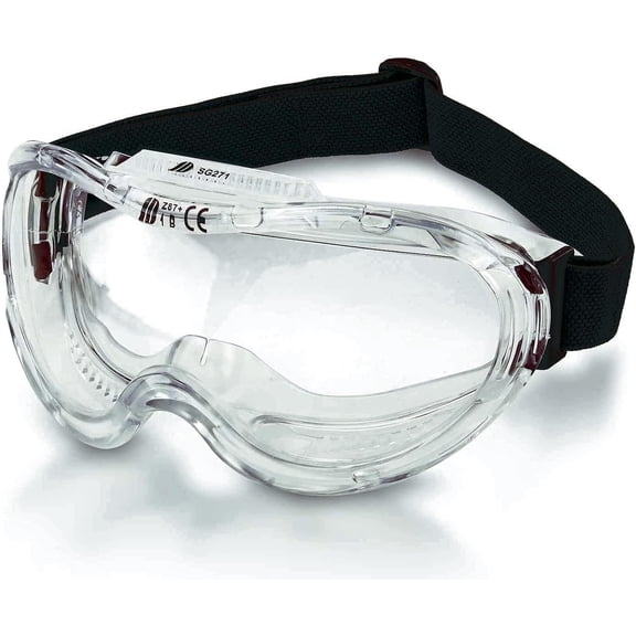 Pro 53875B Clear Protective Lab Safety Goggles, Chemistry Lab Goggles, Scientific, Construction Goggles, Contractor, Woodworking, Anti-Fog and Splash, Includes Indirect Vent for Men and Women