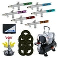 thumbnail image 1 of Professional 6 AIRBRUSH SET KIT with Twin Piston Air Compressor Holder Hobby T Shirt Tattoo, 1 of 6
