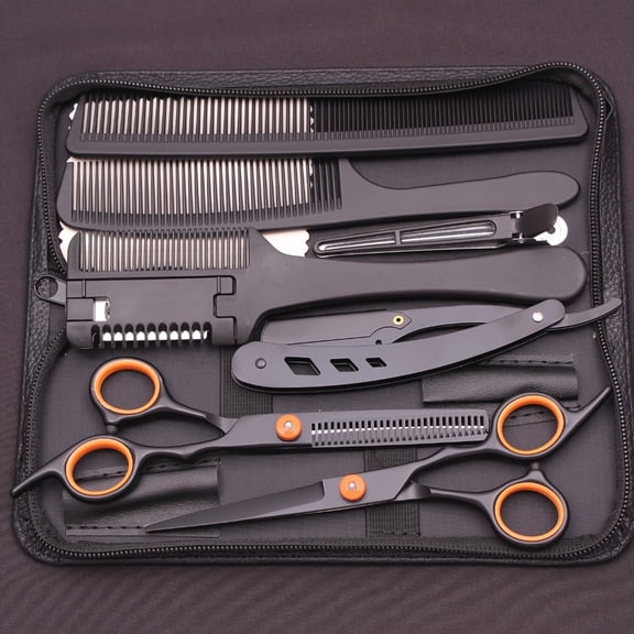 Pro 6" Japanese Steel Hair Scissors Set - 3pc Thinning Shears Kit w/Razor Comb & Detangling Comb for Salon/Home Use