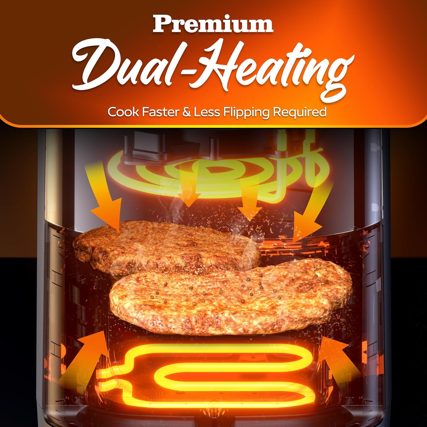 Pro 6QT Air Fryer with Large Square Viewing Window, Base and Upper Heating, 12 Presets for Chicken Wings, Steak, Fries, Pizza and More, Non-Stick and PFOA-Free, Fast and Oil Free Cooking