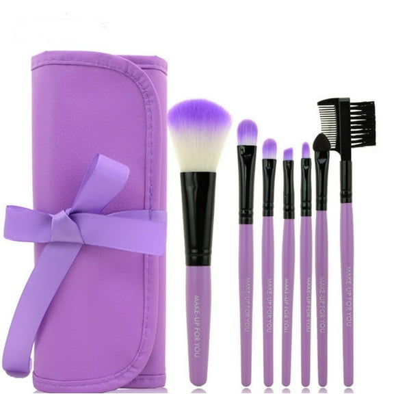 Pro 7pcs Travel Cosmetic Makeup Brush Set - Foundation, Eyeshadow, Eyeliner, Lip Brushes with Stylish Pouch Bag Case TIKA