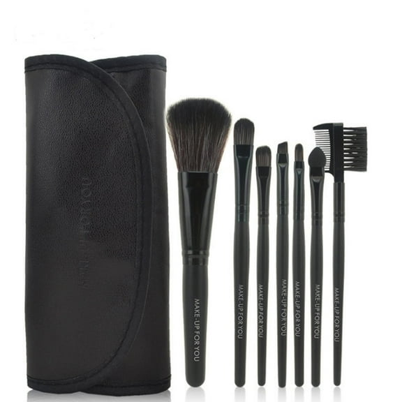 Pro 7pcs Travel Cosmetic Makeup Brush Set - Foundation, Eyeshadow, Eyeliner, Lip Brushes with Stylish Pouch Bag Case TIKA