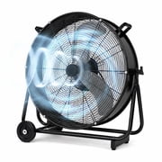 Fanqiebros 24" High Velocity Industrial Drum Fan, 8800 CFM Heavy Duty Metal Floor Fan with 3 Speeds & Adjustable Tilt, Wheels for Warehouse, Garage, Workshop - UL Listed
