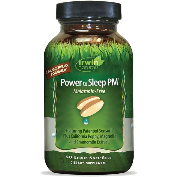 Irwin Naturals Power to Sleep PM Melatonin-Free Natural Sleep Support with Ashwagandha, Magnesium, GABA & L-Theanine Promotes Calm Mind, Restful Sleep & Well-Being 50 Soft-Gels