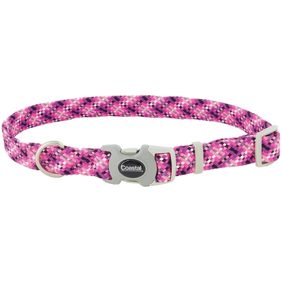 Pro: Active Woven Reflective Dog Collar - Pixel Pink - Large - 1", Adjustable 18-26" Neck, Lightweight & Breathable, Pet Safety Reflective Strips