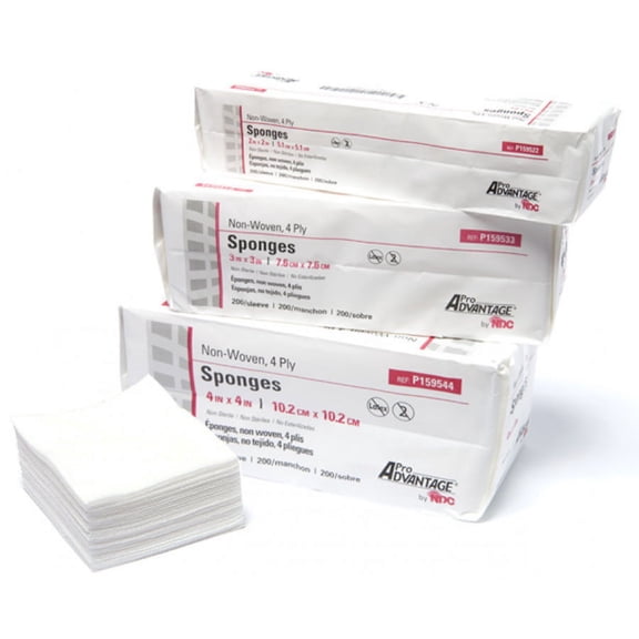 Pro Advantage Non-Woven Gauze Sponges, 4" x 4", 4-ply, Sleeve (200 ct)