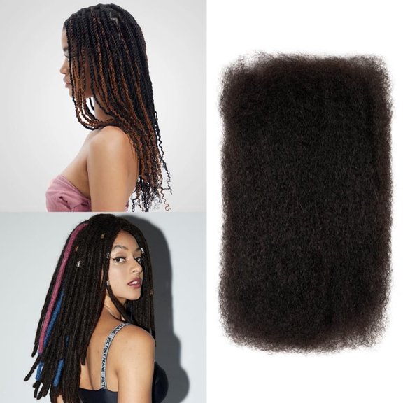 Pro Afro Kinkys Curly Human Hair Bulk for Dreadlock Extensions, Repair Locs and Mini Twist, More than 80% are Longest Hair Natural Black 22 inch 50 Grams
