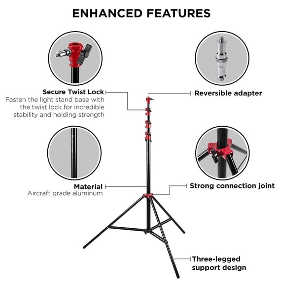 Pro Air-Cushioned Heavy-Duty Light Stand (Red, 13')