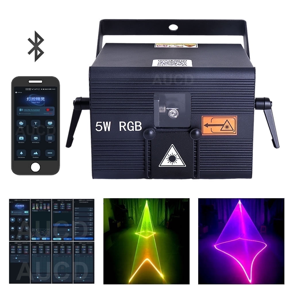 Pro Android / iOS APP Bluetooth Control 5W RGB Animation Scan Beam Projector La ser Lights ILDA DMX512 For DJ Disco Party Show Stage Lighting
