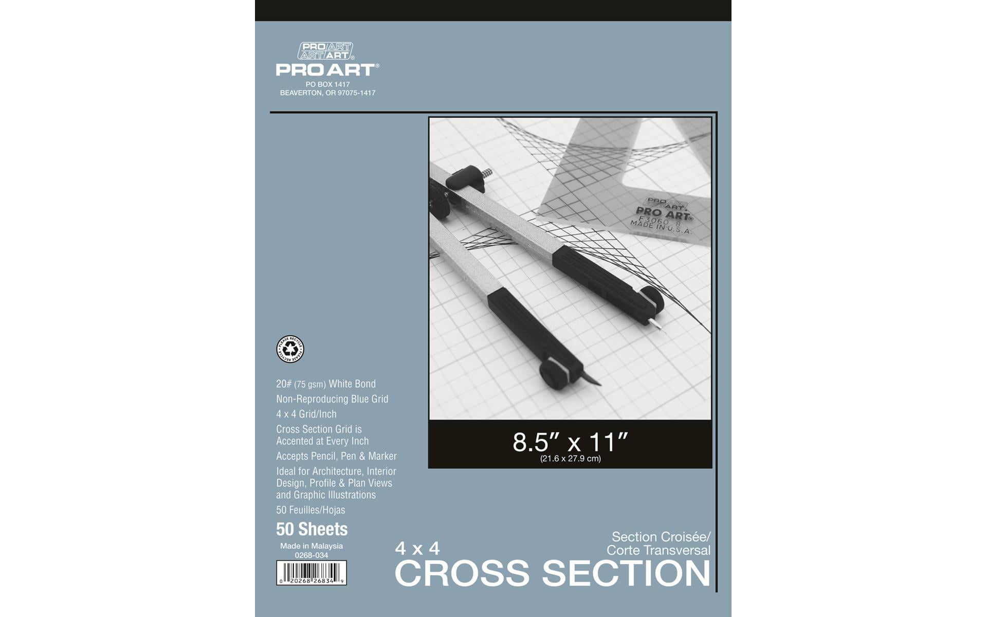 Pro Art Graph Paper Notebook 8.5 x 11, Cross Section Pad with 4x4 Grid/In, 50 Sheets, Engineering Graphing Paper, Grid Notebook for Math, Science & Design
