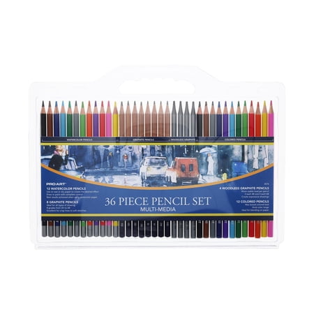 Pro Art Multi-Media Drawing Pencil Set 36 Piece Watercolor Graphite Colored