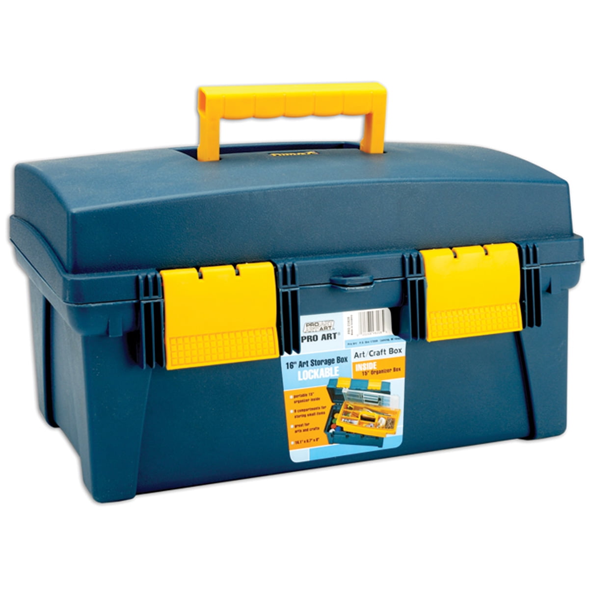 Pro Art Storage Box With Inner Tray 16"x8.9"x8.6", Blue/Yellow