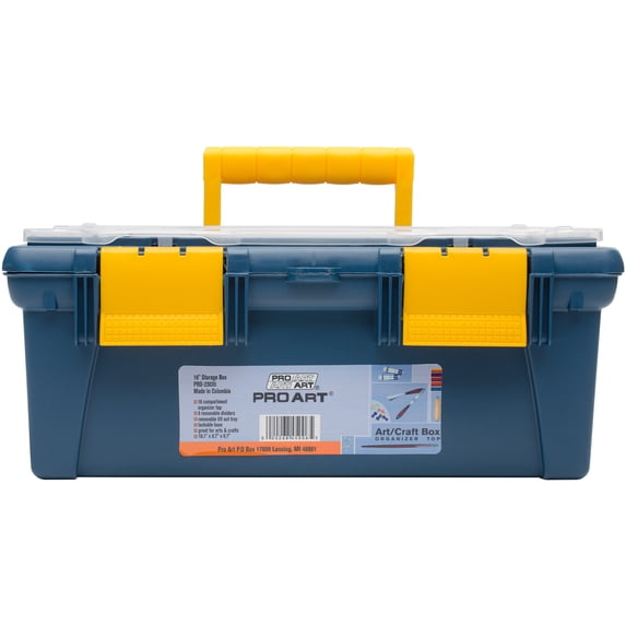 Pro Art Storage Box with Organizer Top - 16.1" x 8.7" x 6.7" Blue & Yellow
