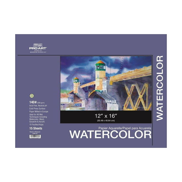 Pro Art 12-Inch by 16-inch Watercolor Paper Block 140-Pound