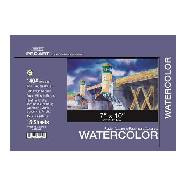 Pro Art Watercolor Pad 7x10 AF 140lb 15pc Block, Watercolor Paper