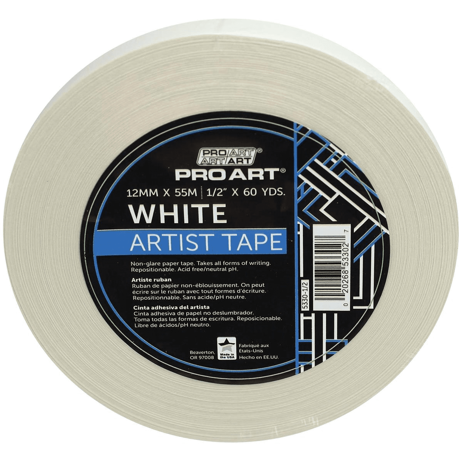 Pro Art White Artist Tape, 1/2 inch Wide by 60-yards, White Masking Tape Art Craft Tape, Decorative Paper Tape, Painters Tape, Scrapbooking Drafting, White tape