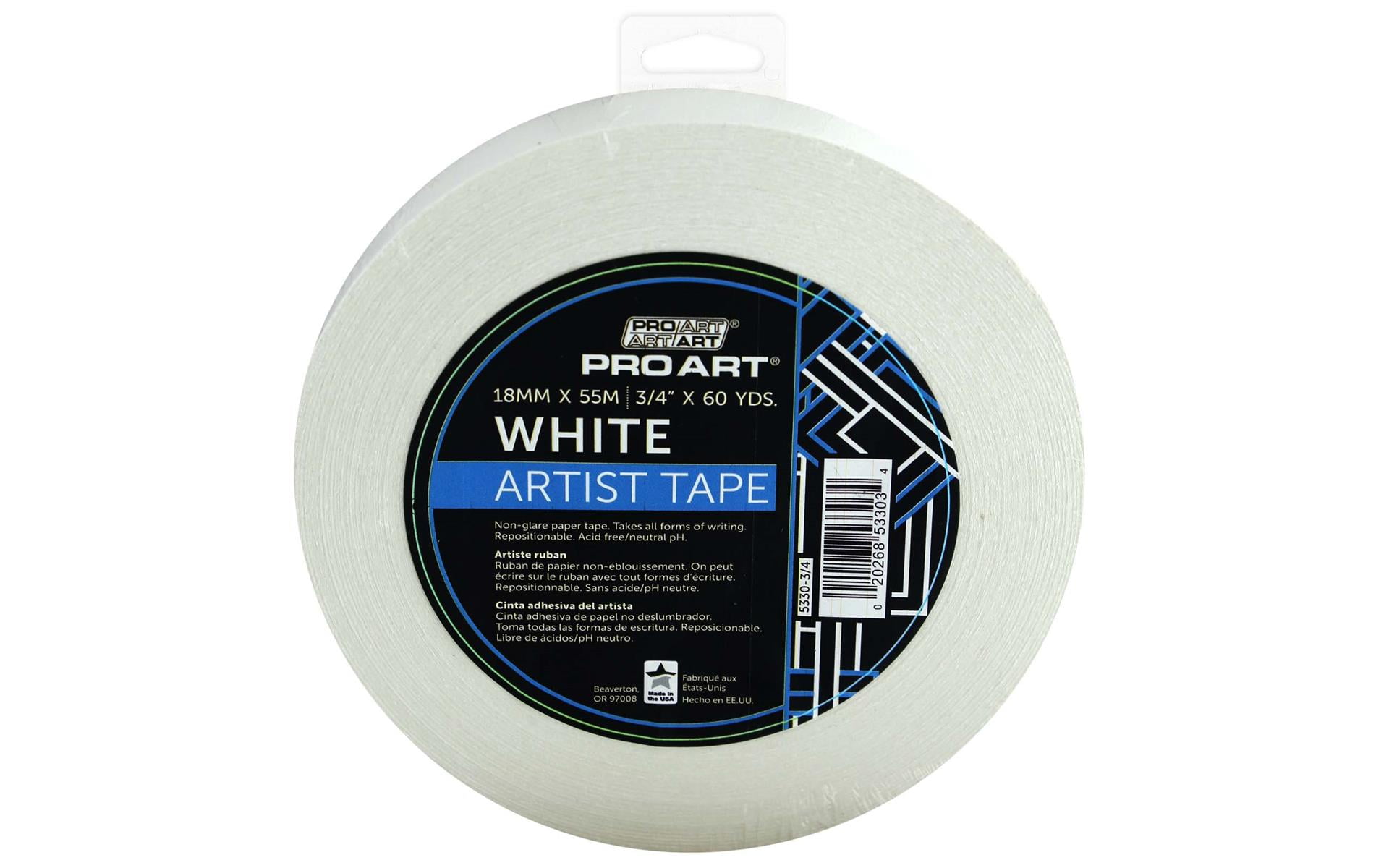 Pro Art White Artist Tape, 3/4 inch Wide by 60-yards, White Masking Tape Art Craft Tape, Decorative Paper Tape, Painters Tape, Scrapbooking Drafting, White tape