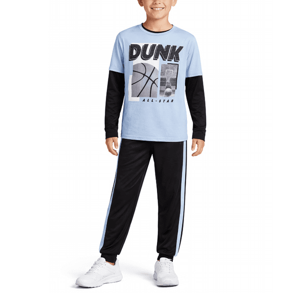 Pro Athlete Boys Pants Set - 2 Piece Performance Graphic Tees and Tricot Jogger Sweatpants (8-16)