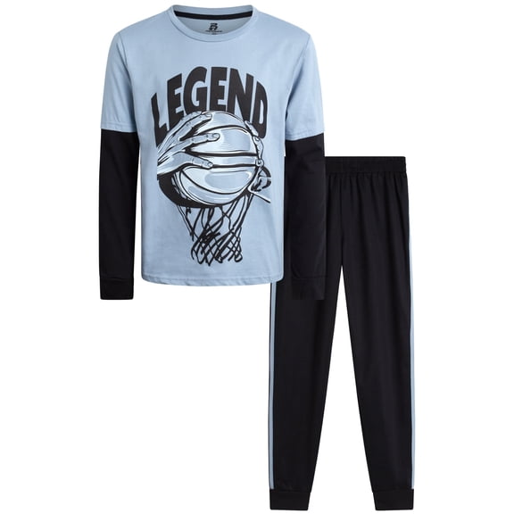 Pro Athlete Boys Pants Set - 2 Piece Performance Graphic Tees and Tricot Jogger Sweatpants (8-16)