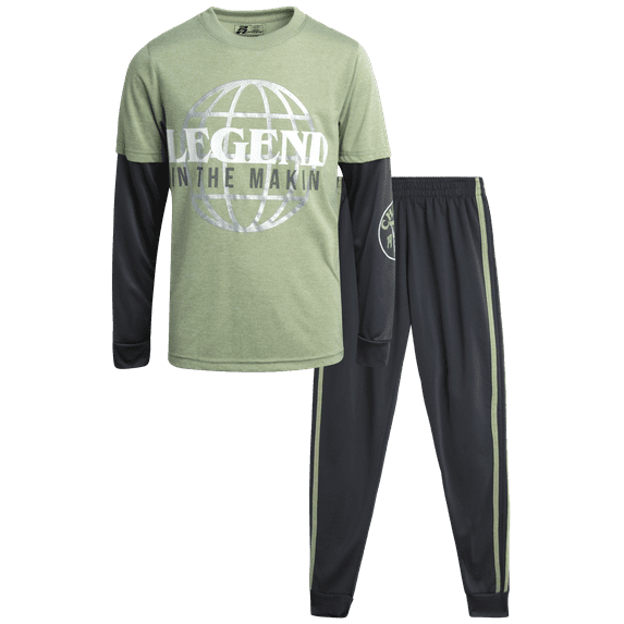 Pro Athlete Boys' Active Pants Set - 2 Piece Performance T-Shirt and Tricot Jogger Sweatpants - Sports Outfit for Boys (8-16)