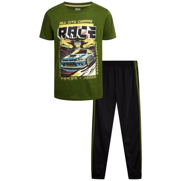 Pro Athlete Boys' Active Pants Set - 2 Piece Performance T-Shirt and Tricot Jogger Sweatpants - Sports Outfit for Boys (8-16)