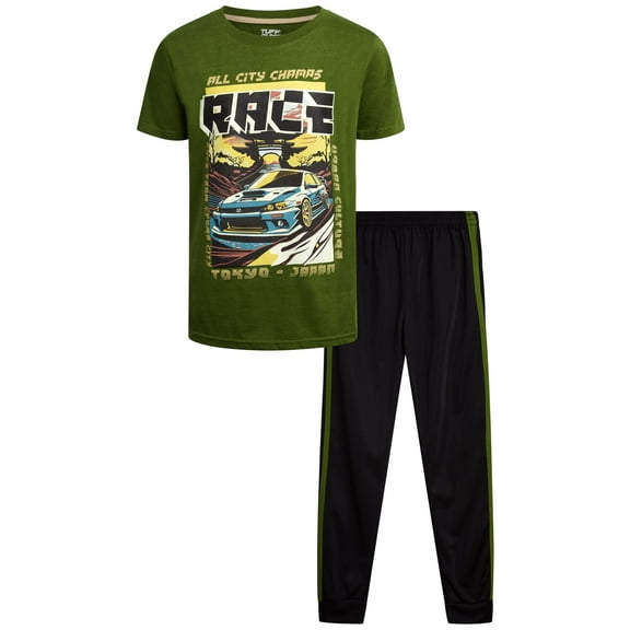 Pro Athlete Boys' Active Pants Set - 2 Piece Performance T-Shirt and Tricot Jogger Sweatpants - Sports Outfit for Boys (8-16)