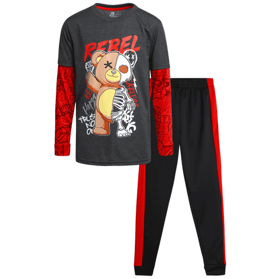 Pro Athlete Boys' Active Pants Set - 2 Piece Performance T-Shirt and Tricot Jogger Sweatpants - Sports Outfit for Boys (8-16)