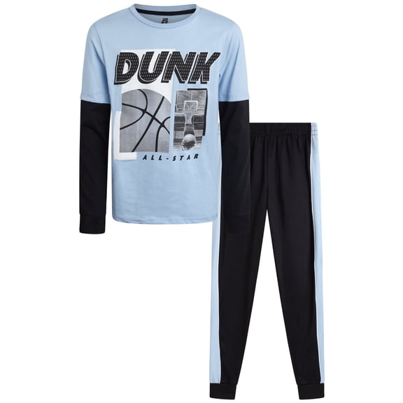 Pro Athlete Boys Pants Set - 2 Piece Performance Graphic Tees and Tricot Jogger Sweatpants (8-16)