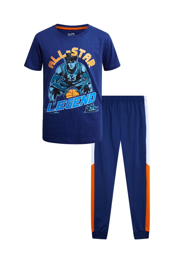 Boys' Active Pants Set - 2 Piece Performance T-Shirt and Tricot Jogger Sweatpants - Sports Outfit for Boys (8-16)