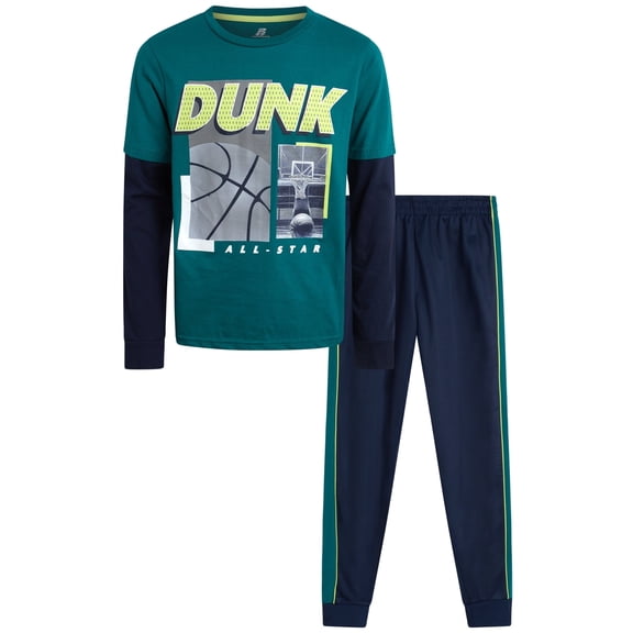 Pro Athlete Boys Pants Set - 2 Piece Performance Graphic Tees and Tricot Jogger Sweatpants (8-16)