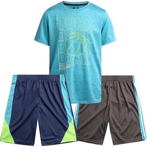 Pro Athlete Boys Shorts Sets - 3 Piece Athletic Graphic Tee and Dry Fit Shorts for Boys (8-16)