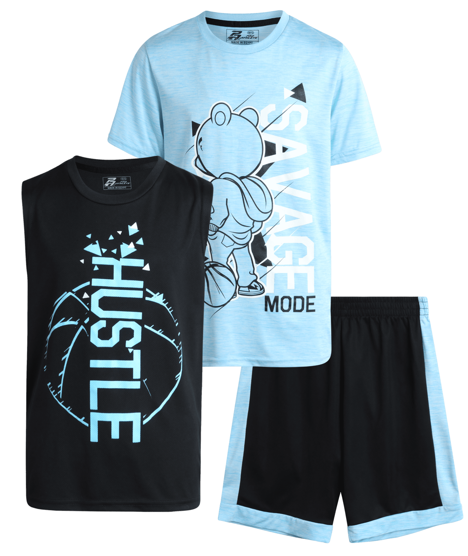 Pro Athlete Boys’ Active Shorts Set 3 Piece Dry Fit TShirt, Tank Top