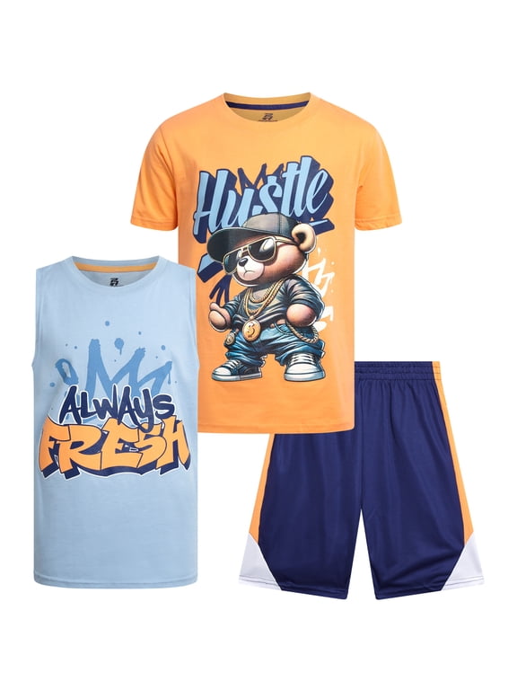 Boys Active Shorts Set Boys Graphic Tee Tank Tops and Basketball Shorts Outfit Set