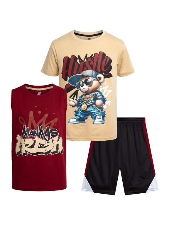 Boys Active Shorts Set Boys Graphic Tee Tank Tops and Basketball Shorts Outfit Set