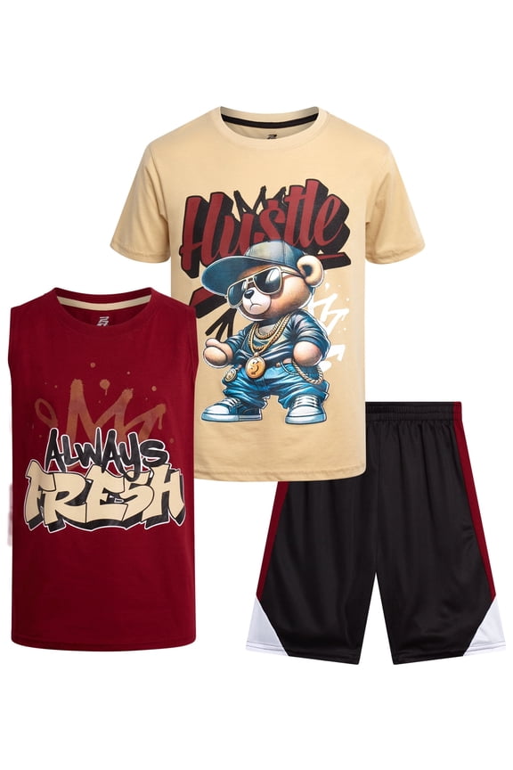 Boys Active Shorts Set Boys Graphic Tee Tank Tops and Basketball Shorts Outfit Set