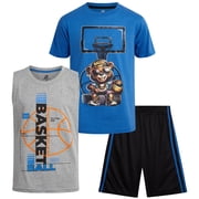 Pro Athlete Boys Active Shorts Set - 3 Piece Graphic Tees Tank Tops and Basketball Shorts 8-16