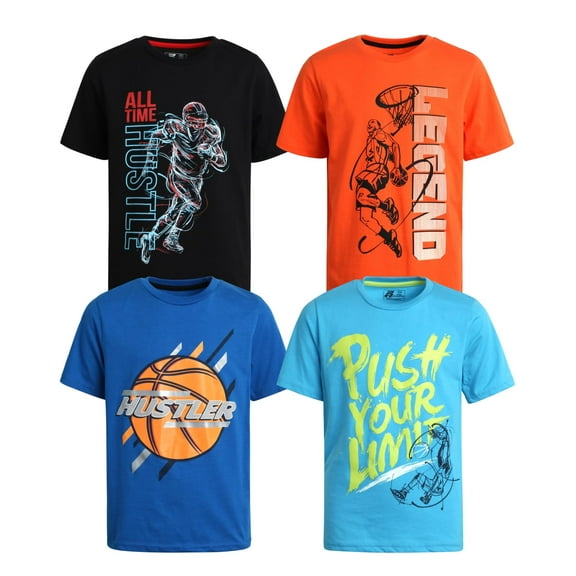Pro Athlete Boys Athletic Shirts - 4 Pack Active Performance Dry Fit Graphic Tee Shirts for Kids (5-16)