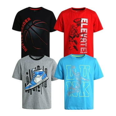 Pro Athlete Boys' Active T-Shirt - 4 Pack Dry Fit Performance Short Sleeve Shirt - Dry Fit Sports Tee (8-16)