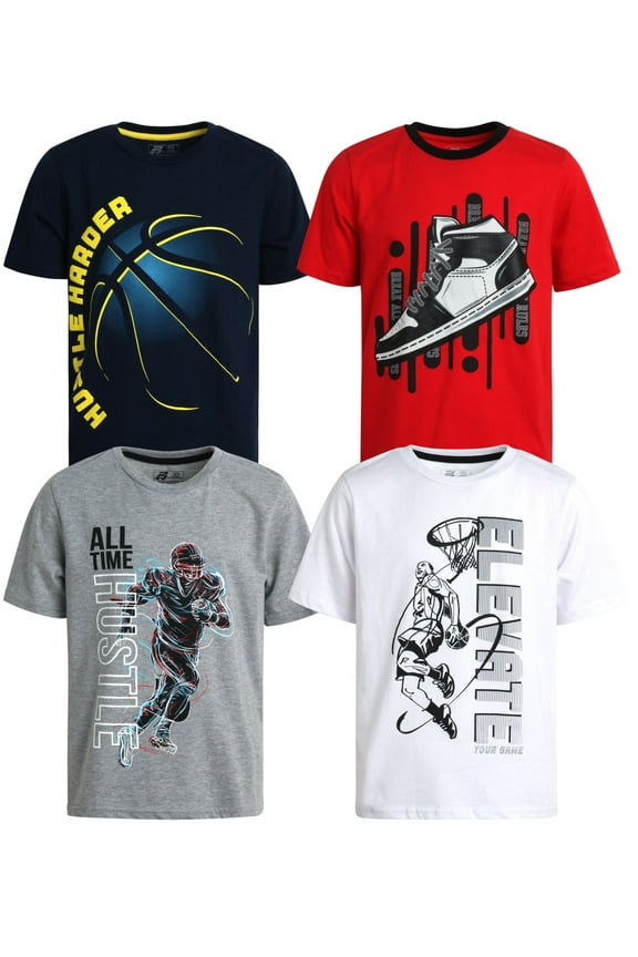 Boys T Shirts - 4 Pack Performance Crewneck Short Sleeve Basketball Shirt (5-16)
