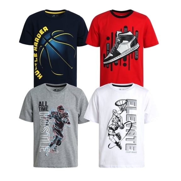 Pro Athlete Boys Athletic Shirts - 4 Pack Active Performance Dry Fit Graphic Tee Shirts for Kids (5-16)