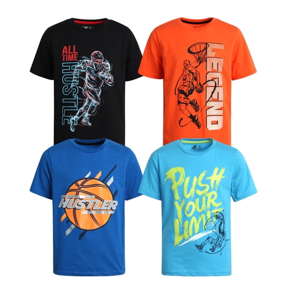 Pro Athlete Boys Athletic Shirts Dry Fit Active Performance Short Sleeve Graphic Tee Shirts 4 Pack