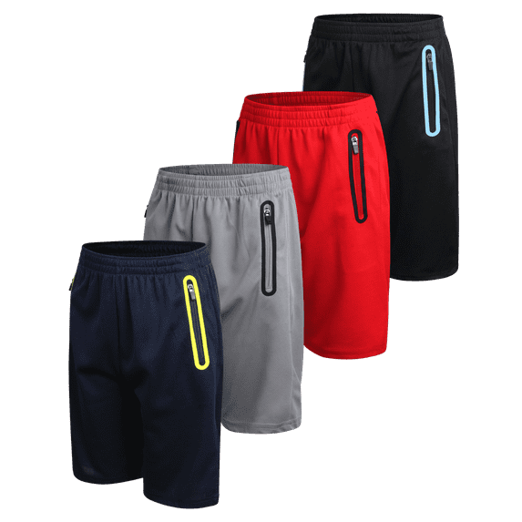Pro Athlete Boys Athletic Shorts - 4 Pack Quick Dry Mesh Basketball Gym Shorts for Boys (5-16)